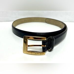 Nine West Women’s Genuine Leather Black Belt Size L Gold Buckle 31-35” Waist